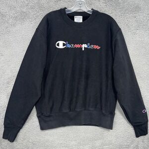 Champion Sweatshirt Men's Size‎ M Black Reverse Weave Embroidered Spell Out Logo